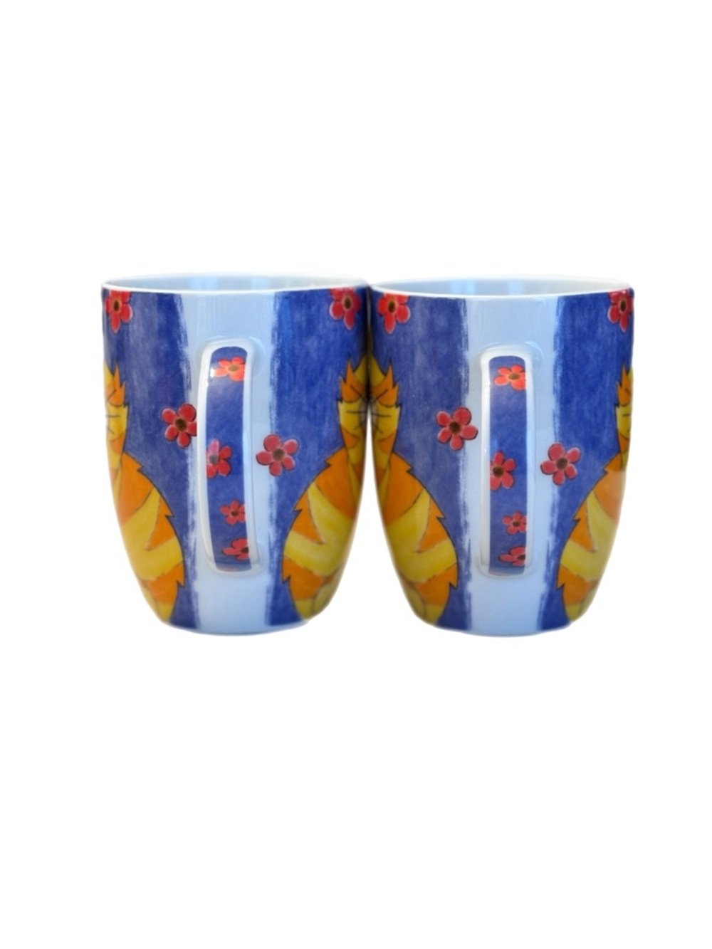 Konitz Bright Yellow Cat Floral Porcelain Mug Set of 2 - Picture 4 of 6